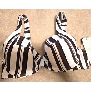 Calia Underwire Bikini Top Women's 34D Verigated‎ Stripe Wh/BR/BLK NWT